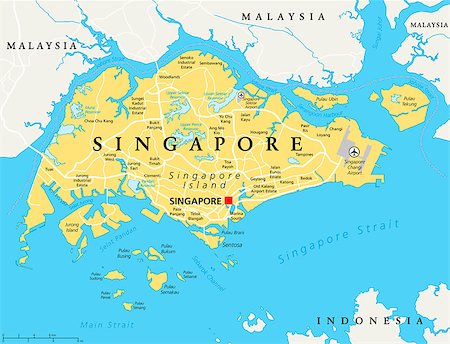 Singapore island political map with capital Singapore, national borders and important cities. English labeling and scaling. Illustration. Stock Photo - Budget Royalty-Free & Subscription, Code: 400-08406868