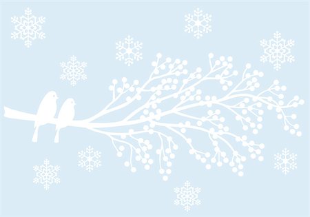simsearch:400-07900302,k - winter tree branch with white berries and birds, vector illustration Stock Photo - Budget Royalty-Free & Subscription, Code: 400-08406934
