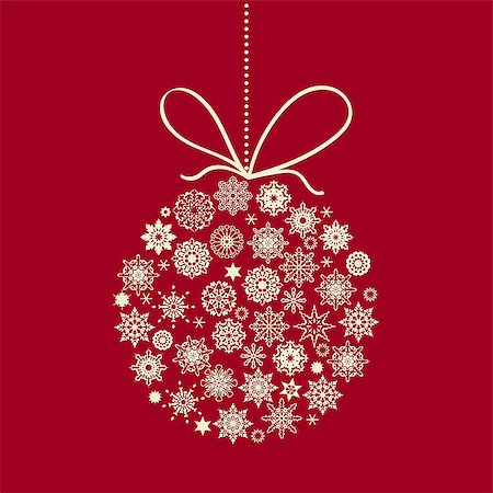 simsearch:400-06389983,k - Vector Christmas Ball with snowflakes on red Stock Photo - Budget Royalty-Free & Subscription, Code: 400-08407177