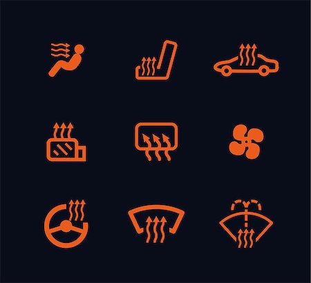 simsearch:400-04790475,k - vector collection of orange car heating dashboard panel indicators isolated on black background Stock Photo - Budget Royalty-Free & Subscription, Code: 400-08407314