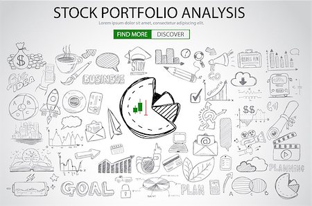 drawn curved - Stock Portfolio Analysis Concept with Doodle design style :following trends, money management, investment diversification. Modern style illustration for web banners, brochure and flyers. Photographie de stock - Aubaine LD & Abonnement, Code: 400-08407936