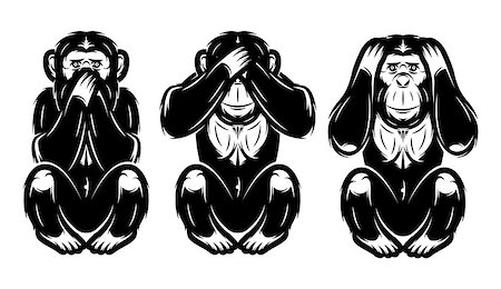 speaking mouth illustration - a set of three monkeys - hear no, see no, do not say Stock Photo - Budget Royalty-Free & Subscription, Code: 400-08408108