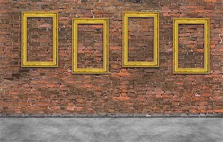 simsearch:400-07332295,k - Four golden frames on brick wall Stock Photo - Budget Royalty-Free & Subscription, Code: 400-08408416