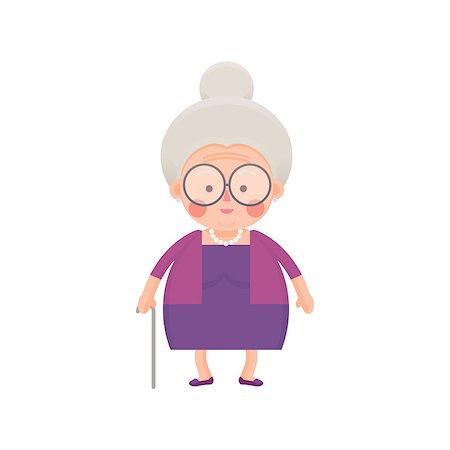 Vector Illustration of Old Woman in Purple Dress with Walking Stick Stock Photo - Budget Royalty-Free & Subscription, Code: 400-08408901