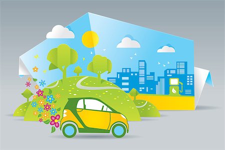 eco car vector - Illustration of eco car on green field Stock Photo - Budget Royalty-Free & Subscription, Code: 400-08409097