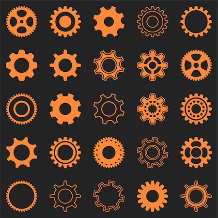 revolve - Vector orange gear wheel icons on black background Stock Photo - Budget Royalty-Free & Subscription, Code: 400-08409540