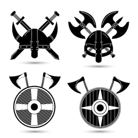 simsearch:400-04912674,k - Vector set of black viking icons isolated on white background. Ancient helmet ax sword Stock Photo - Budget Royalty-Free & Subscription, Code: 400-08409948