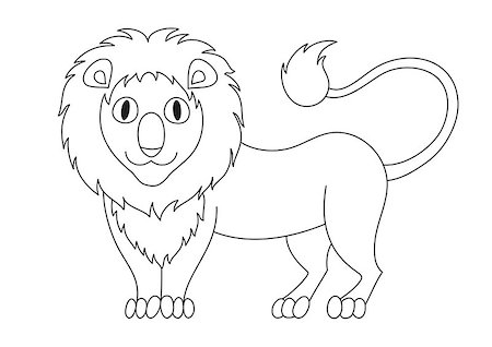 simsearch:400-08255624,k - Cute modest cartoon lion with fluffy mane and kind muzzle, lion smile and look. Vector illustration, coloring book page for children Stock Photo - Budget Royalty-Free & Subscription, Code: 400-08400817