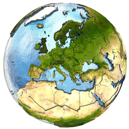 simsearch:400-08401820,k - Europe on highly detailed planet Earth with embossed continents and country borders. Isolated on white background. Elements of this image furnished by NASA. Photographie de stock - Aubaine LD & Abonnement, Code: 400-08401263