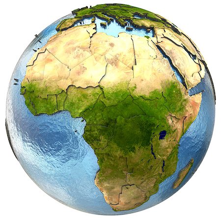 simsearch:400-08401820,k - Africa on highly detailed planet Earth with embossed continents and country borders. Isolated on white background. Elements of this image furnished by NASA. Photographie de stock - Aubaine LD & Abonnement, Code: 400-08401821