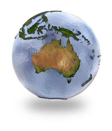 simsearch:400-08401820,k - Highly detailed planet Earth with embossed continents and visible country borders featuring Australia. Isolated on white background. Elements of this image furnished by NASA. Photographie de stock - Aubaine LD & Abonnement, Code: 400-08401822
