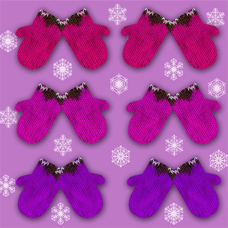 simsearch:400-05693036,k - The pattern with decorative ornamented mittens on purple background with snowflakes Stock Photo - Budget Royalty-Free & Subscription, Code: 400-08401975