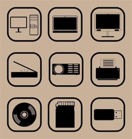 Set of vector icons representing various computer equipment and devices Stock Photo - Budget Royalty-Free & Subscription, Code: 400-08403574