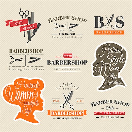 Set of Retro Barber Shop Labels, Logo, Signs, Badges. Barbershop Vector Design Element. You Can Use it for Signboard, Signage or Just Design Element for Your Work. Stock Photo - Budget Royalty-Free & Subscription, Code: 400-08403749