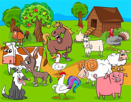 simsearch:400-05724021,k - Cartoon Illustration of Farm Animal Characters Group Stock Photo - Budget Royalty-Free & Subscription, Code: 400-08403864