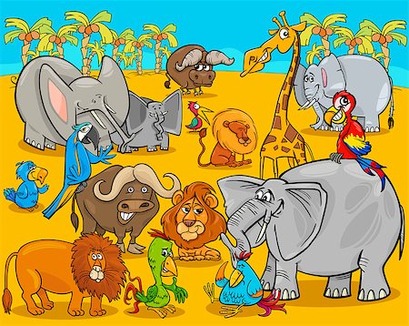 simsearch:400-08255624,k - Cartoon Illustration of Scene with African Safari Animals Characters Group Stock Photo - Budget Royalty-Free & Subscription, Code: 400-08403888