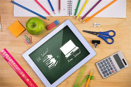 old school vs new school  against green chalkboard Stock Photo - Budget Royalty-Free & Subscription, Code: 400-08414464