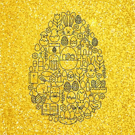 simsearch:400-07424187,k - Gold and Black Happy Easter Line Icons Set Egg Shape. Vector Illustration of Spring Holiday Objects. Photographie de stock - Aubaine LD & Abonnement, Code: 400-08414594