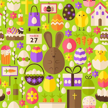 simsearch:400-07424187,k - Happy Easter Holiday Green Seamless Pattern. Flat Design Vector Illustration. Tile Background. Set of Spring Christian Religion Items. Photographie de stock - Aubaine LD & Abonnement, Code: 400-08414604