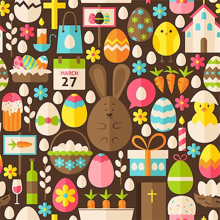 simsearch:400-07424187,k - Happy Easter Holiday Brown Seamless Pattern. Flat Design Vector Illustration. Tile Background. Set of Spring Christian Religion Items. Photographie de stock - Aubaine LD & Abonnement, Code: 400-08414603