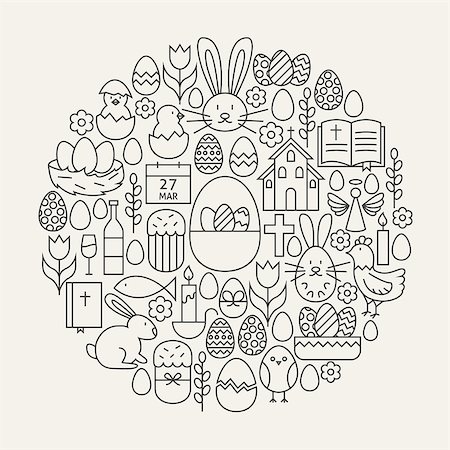 simsearch:400-07424187,k - Happy Easter Line Icons Set Circle Shape. Vector Illustration of Spring Holiday Modern Objects. Photographie de stock - Aubaine LD & Abonnement, Code: 400-08414612