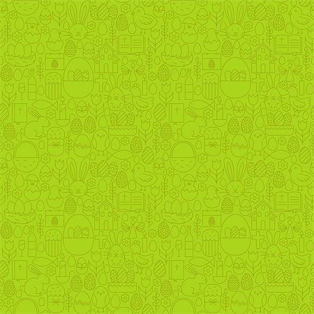 simsearch:400-07424187,k - Thin Line Happy Easter Green Seamless Pattern. Vector Website Design and Seamless Background in Trendy Modern Outline Style. Spring Holiday. Photographie de stock - Aubaine LD & Abonnement, Code: 400-08414647