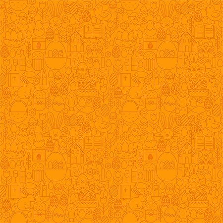 simsearch:400-07424187,k - Thin Line Happy Easter Orange Seamless Pattern. Vector Website Design and Seamless Background in Trendy Modern Outline Style. Spring Holiday. Photographie de stock - Aubaine LD & Abonnement, Code: 400-08414649