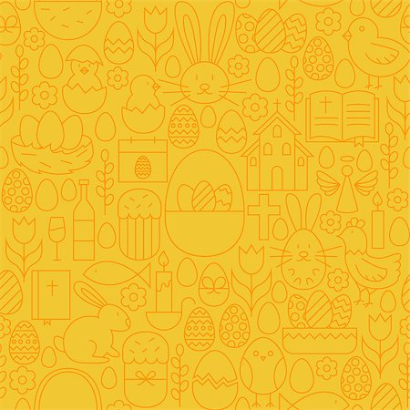 simsearch:400-07424187,k - Thin Happy Easter Line Seamless Yellow Pattern. Vector Website Design and Seamless Background in Trendy Modern Outline Style. Spring Holiday. Photographie de stock - Aubaine LD & Abonnement, Code: 400-08414641