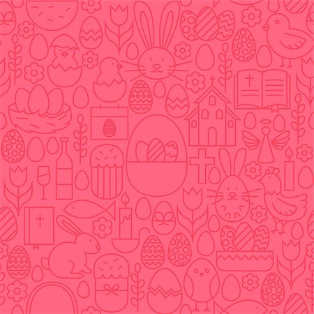 simsearch:400-07424187,k - Thin Line Happy Easter Seamless Pink Pattern. Vector Website Design and Seamless Background in Trendy Modern Outline Style. Spring Holiday. Photographie de stock - Aubaine LD & Abonnement, Code: 400-08414650