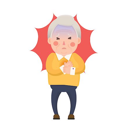 Vector Illustration of Old Man having Chest Pain, Heart Burn, Heart Attack Cartoon Character Stock Photo - Budget Royalty-Free & Subscription, Code: 400-08414678