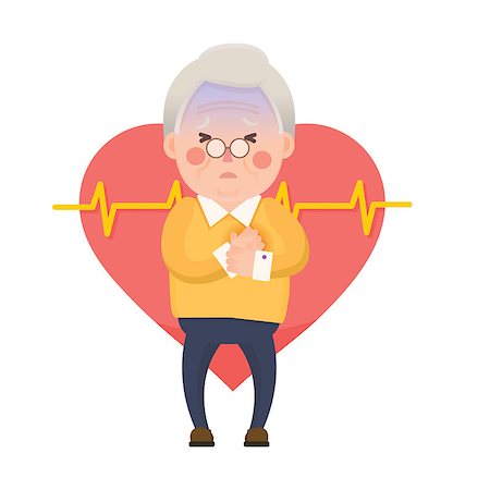 Vector Illustration of Old Man having Chest Pain, Heart Burn, Heart Attack Cartoon Character Stock Photo - Budget Royalty-Free & Subscription, Code: 400-08414679