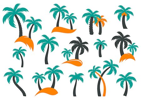 pic palm tree beach big island - Colorful vector palm tree silhouette icons collection isolated Stock Photo - Budget Royalty-Free & Subscription, Code: 400-08414958
