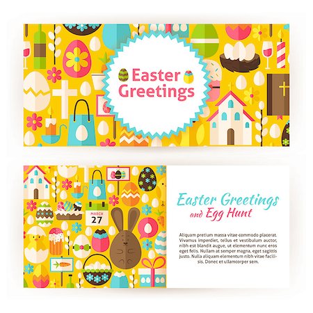 simsearch:400-07424187,k - Easter Greetings Templates Set. Flat Style Design Vector Illustration of Brand Identity for Spring Religious Holiday Promotion. Colorful Pattern for Advertising. Photographie de stock - Aubaine LD & Abonnement, Code: 400-08415400