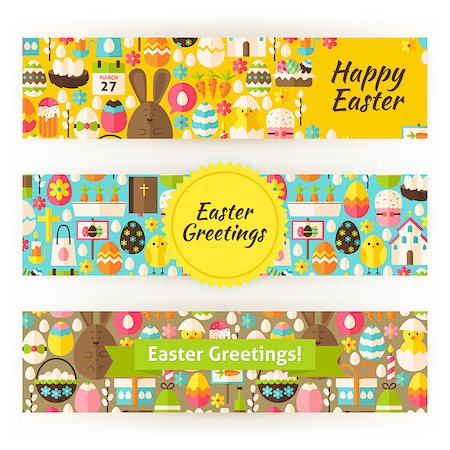 simsearch:400-07424187,k - Easter Greetings Template Banners Set in Modern Style. Flat Design Vector Illustration of Brand Identity for Spring Promotion. Religious Holiday Colorful Pattern for Advertising. Photographie de stock - Aubaine LD & Abonnement, Code: 400-08415401