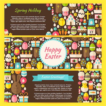 simsearch:400-07424187,k - Happy Easter Horizontal Banners Set. Flat Design Vector Illustration of Brand Identity for Spring Religious Holiday Promotion. Colorful Pattern for Advertising. Photographie de stock - Aubaine LD & Abonnement, Code: 400-08415426