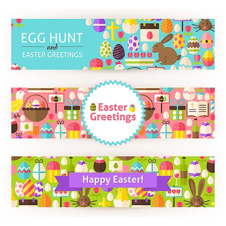 simsearch:400-07424187,k - Happy Easter Template Banners Set Modern.  Flat Design Vector Illustration of Brand Identity for Spring Promotion. Religious Holiday Colorful Pattern for Advertising. Photographie de stock - Aubaine LD & Abonnement, Code: 400-08415429
