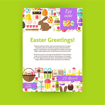 simsearch:400-07424187,k - Happy Easter Invitation Template Poster. Flat Design Vector Illustration of Brand Identity for Spring Religious Holiday Promotion. Colorful Pattern for Advertising. Photographie de stock - Aubaine LD & Abonnement, Code: 400-08415422