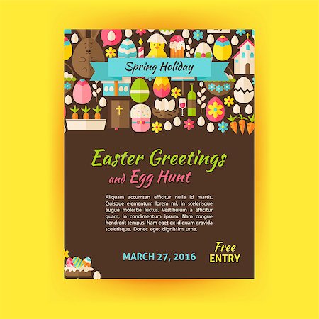 simsearch:400-07424187,k - Happy Easter Holiday Template Poster. Flat Design Vector Illustration of Brand Identity for Spring Religious Holiday Promotion. Colorful Pattern for Advertising. Photographie de stock - Aubaine LD & Abonnement, Code: 400-08415423