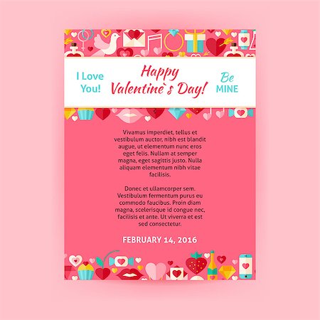 Happy Valentine Day Invitation Template Flyer. Flat Design Vector Illustration of Brand Identity for Wedding Promotion. Love Holiday Colorful Pattern for Advertising. Stock Photo - Budget Royalty-Free & Subscription, Code: 400-08415433