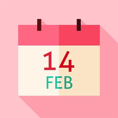 Valentine Day Calendar Date Icon. Flat Design Vector Illustration with Long Shadow. Happy Valentine Day and Love Symbol. Stock Photo - Budget Royalty-Free & Subscription, Code: 400-08415474