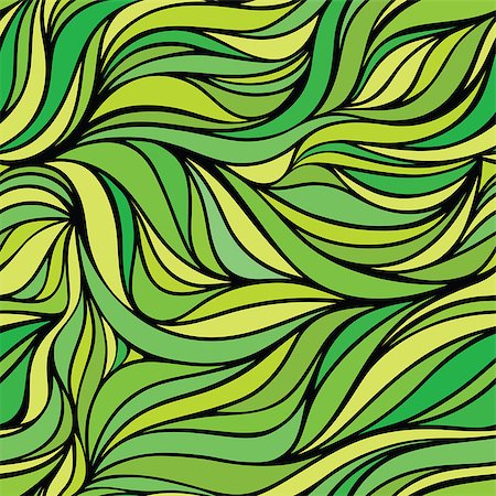 simsearch:400-08794836,k - Vector color hand-drawing seamless wave  background. Green abstract floral texture. Stock Photo - Budget Royalty-Free & Subscription, Code: 400-08415824