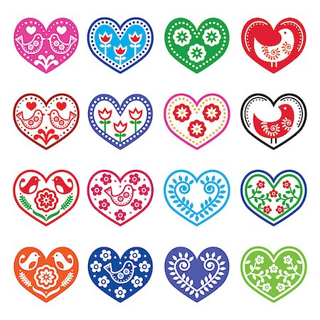 Vector design of hearts isolated on white - folk art style Stock Photo - Budget Royalty-Free & Subscription, Code: 400-08415897