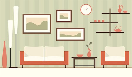 Vector green interior of cartoon minimalistic modern living room. Foto de stock - Super Valor sin royalties y Suscripción, Código: 400-08415983