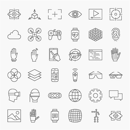 sensor - Line Virtual Reality Design Icons Big Set. Vector Set of Modern Thin Line Icons for Innovation and Technology Augmented Reality gadgets. Stock Photo - Budget Royalty-Free & Subscription, Code: 400-08416055