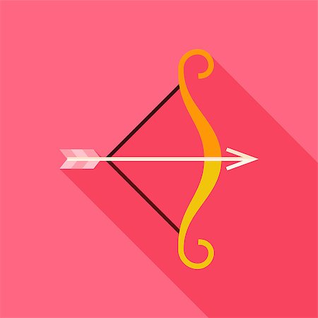 Archery Bow with Arrow Icon. Flat Design Vector Illustration with Long Shadow. Happy Valentine Day and Love Symbol. Stock Photo - Budget Royalty-Free & Subscription, Code: 400-08416096