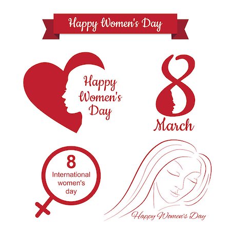 simsearch:400-07418602,k - Happy womens day design. March 8 greeting card. International Womans Day icons set. Vector illustration Stock Photo - Budget Royalty-Free & Subscription, Code: 400-08410024