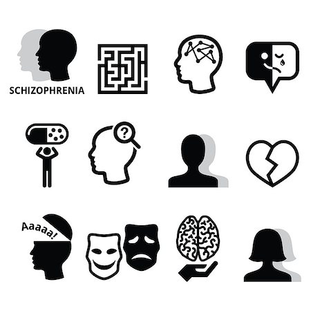 pill icon - Mental disorder - schizophrenia black icons set isolated on white Stock Photo - Budget Royalty-Free & Subscription, Code: 400-08410102