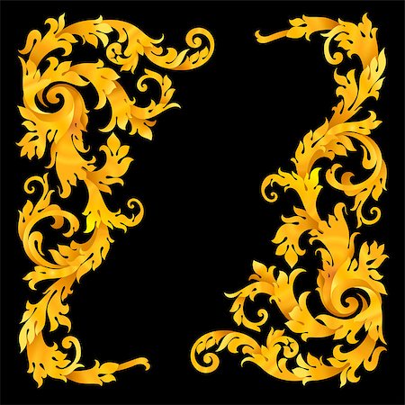 simsearch:400-05077687,k - Rich gold vector baroque curly ornamental corners for design and decoration on black background Stock Photo - Budget Royalty-Free & Subscription, Code: 400-08410294