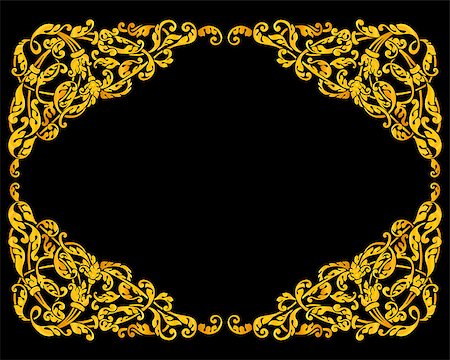 simsearch:400-05077687,k - Rich gold vector baroque curly ornamental frame for design and decoration on black background Stock Photo - Budget Royalty-Free & Subscription, Code: 400-08410297