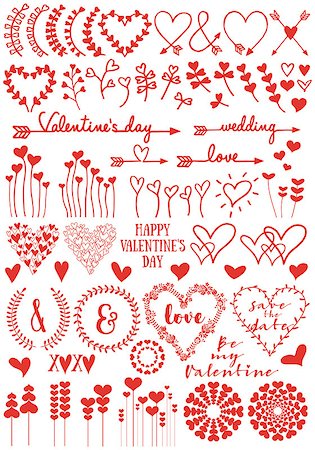 Heart flowers, set of vector graphic design elements for Valentine's day cards, wedding invitation Stock Photo - Budget Royalty-Free & Subscription, Code: 400-08410532
